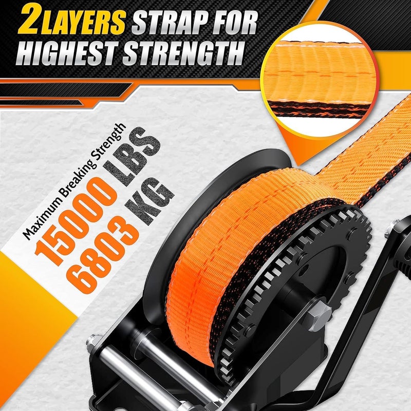 TUSGOR [PREMIUM] Boat Trailer Winch Strap With Supper Steel Hook, 15000 LBS Break Strength, Two Layers Winch Strap, Winch Pulley Strap For Boat Trailer Replacement, Towing Vehicles & Boat Accessories 2"x20' - Image 2
